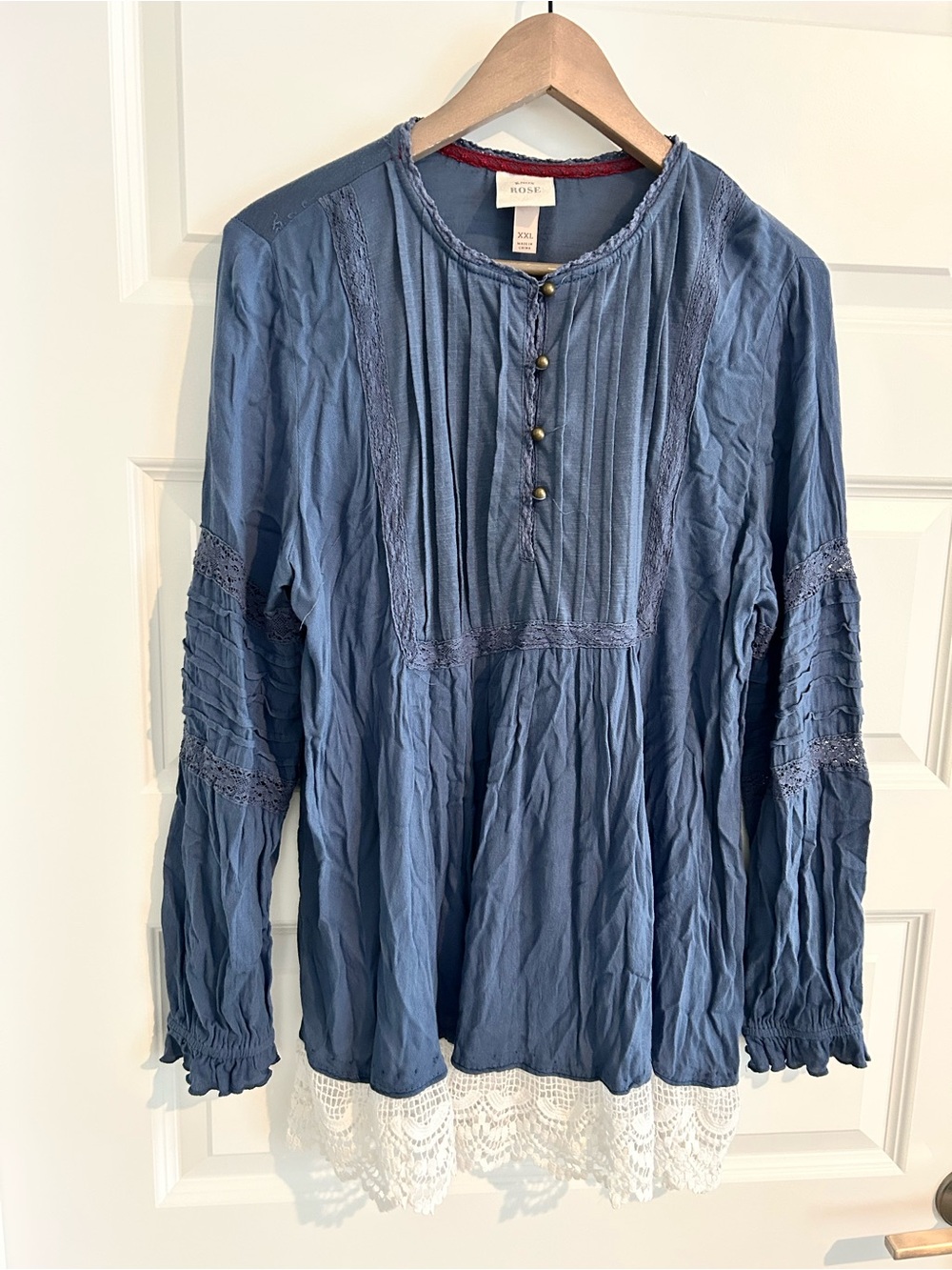 Knox Rose Crochet Trim Blouse Blue White  Size XXL